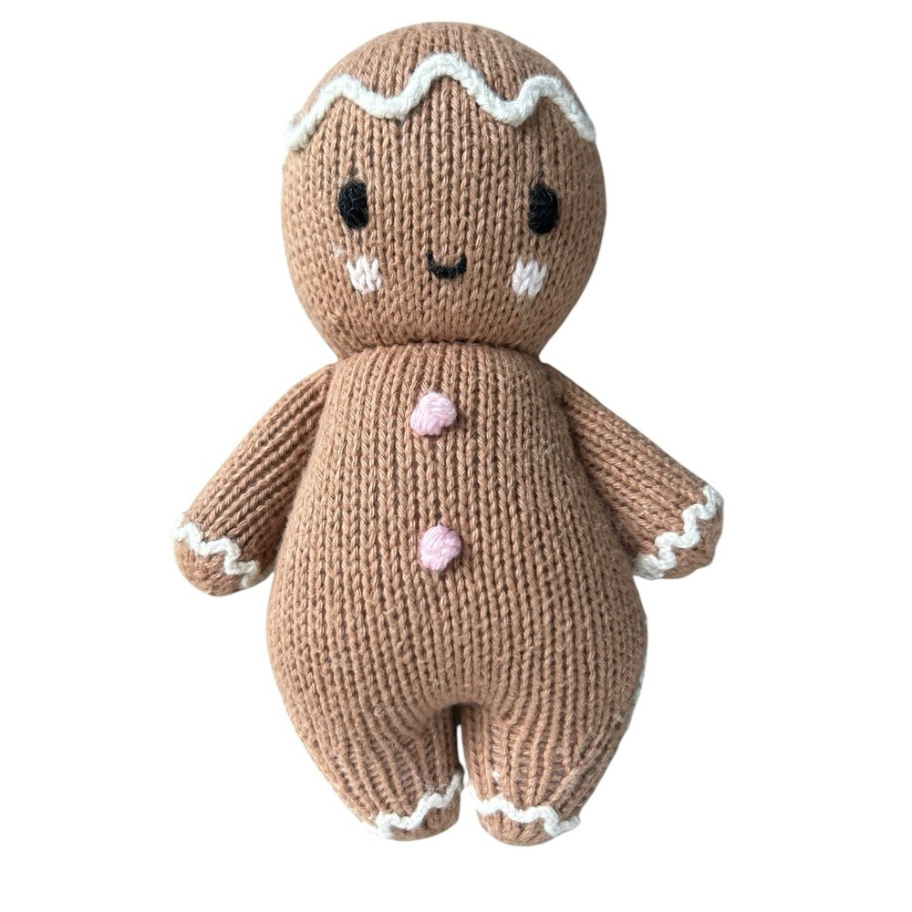 Cuddle + Kind Gingerbread Doll Knit Plush Brown White Trim Holiday 7" Pink Dots